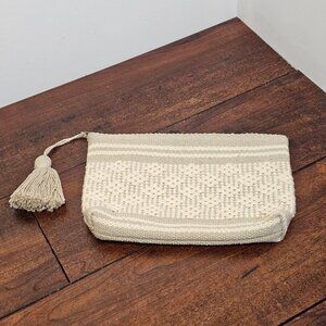 Handwoven Cream Cotton Clutch with Tassel Accent